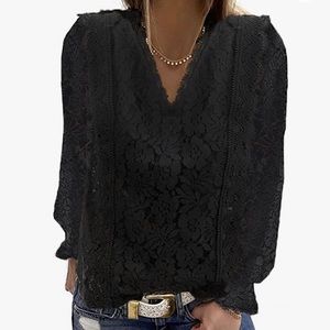 Black XXL Shewin crochet-look boho blouse